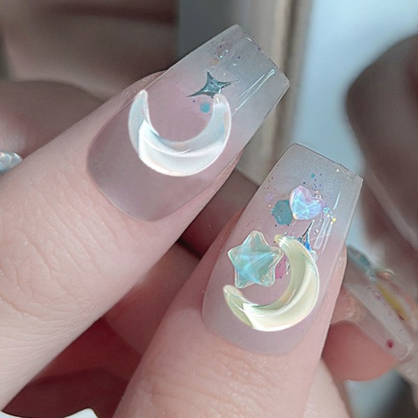 60 st Auroral Mocha naglar 3D glänsande mån prydnad Platta botten nagel diamant prydnad
