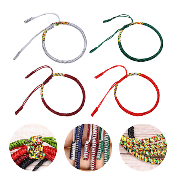 4 stk Vevde Armbånd Lykketau Armbånd Håndleddsbånd Håndleddsmansjetter Justerbare, for Kvinner og Tenåringsjenter