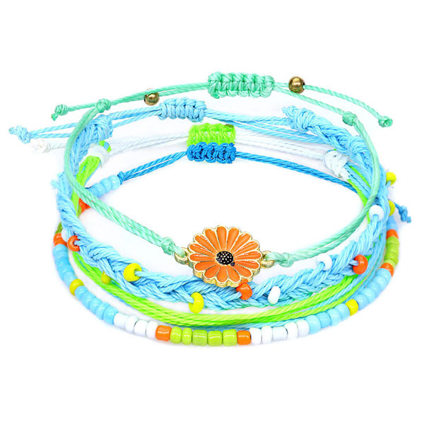 Vävda blommiga armband för kvinnor, tonåringar, flickor, pojkar, par, wrap-rep, charm, strand, surf, flätad, justerbar