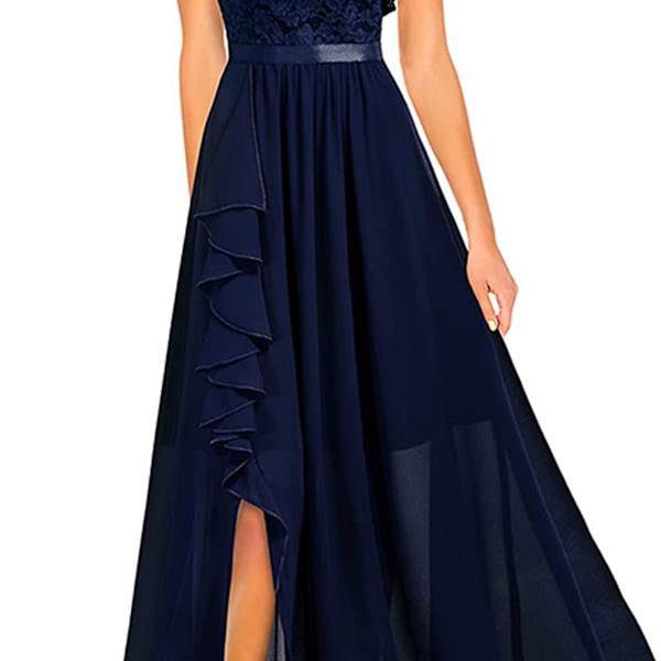 Kveldskjole Kvinner Lang Elegant Blonder Cocktailkjole Enkelt Maxi Kjole Rund Hals Middels Erme Bryllupskjole Glidelås Bryllupskjole Brudepikekjole