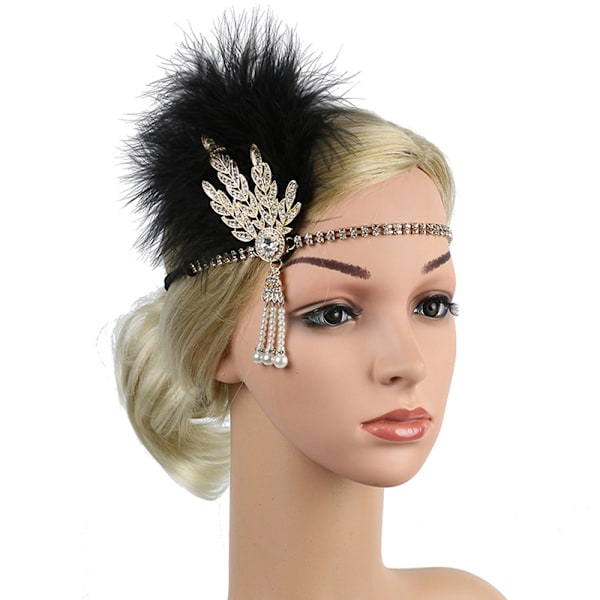 Vintage 1920-luvun hiuspanta, Roaring 20s -tyyliä, Great Gatsby -pääkoriste, pavipäällä, 1920-luvun flapper-tyyliä, Gatsby-hiuslisävaruste