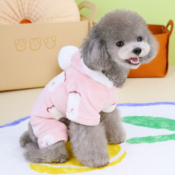 Koiran Talvi Lämmin Pentu Pusero Huppari Flanelli Kylmä Sää Lemmikkieläinten Vaatteet Asut Vaatteet Söpö Kissa Hyppyasu Onesie Takki (Vaaleanpunainen)