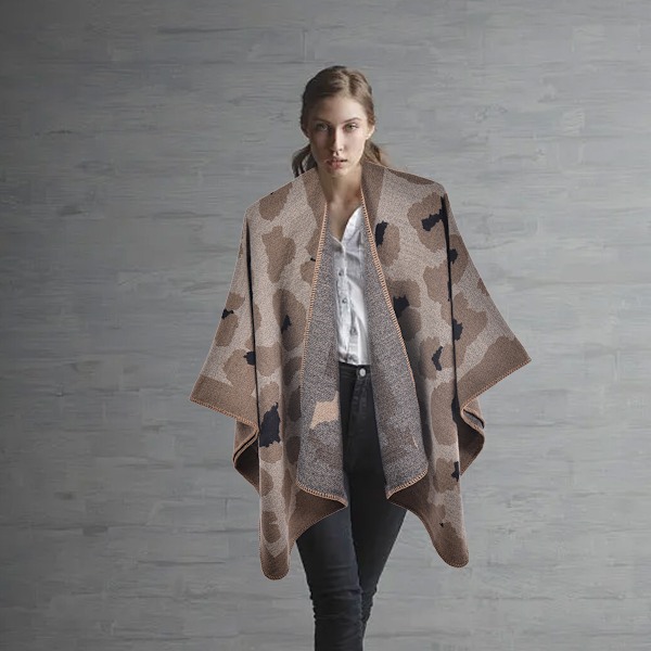 1 Höst/vinter leopardmönstrad cape sjal imitation kashmir split cape sjal