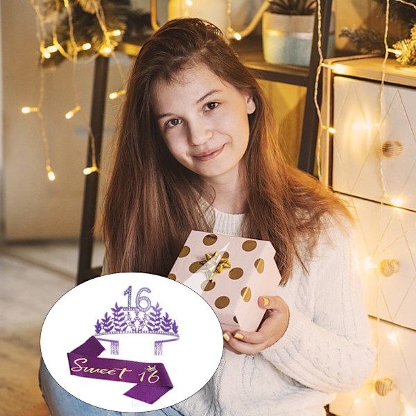 16. syntymäpäiväsash ja timantti tiara setti, Onnellinen 16. syntymäpäivälahjat hänelle 16. syntymäpäiväkoristeet naisille