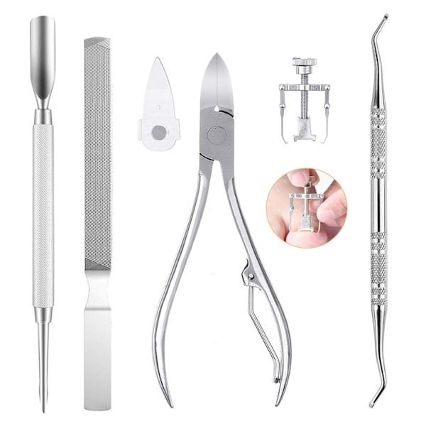 Set, 6 delar set, nagelnångar av högkvalitativt rostfritt stål, set, professionell fotvård för inåtväxande tånaglar,