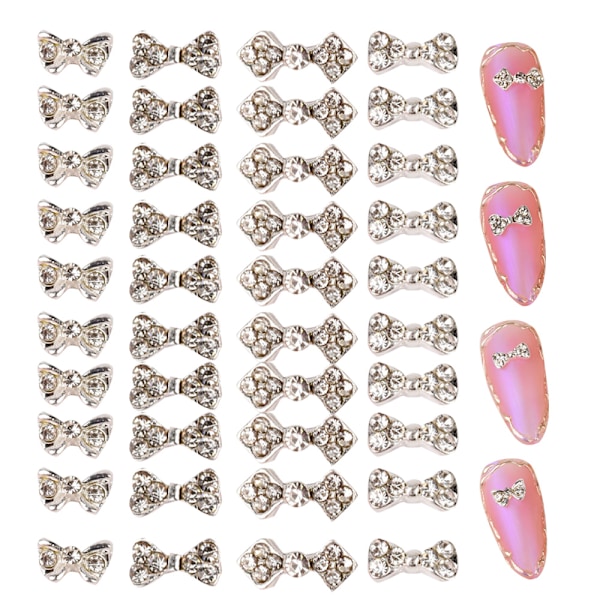 40 st Bowknot Nail Alloy Rhinestones för naglar Slips Nagelkristaller Naglar Juveler Rhinestones Nagelkonst Stenar Set