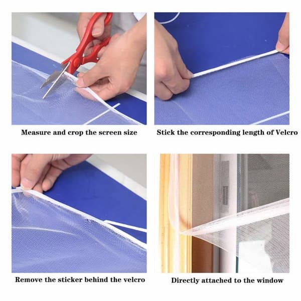 Self-adhesive window mosquito net 150 x 130 cm (3 pcs) in white polyester - net kit + 4 strips