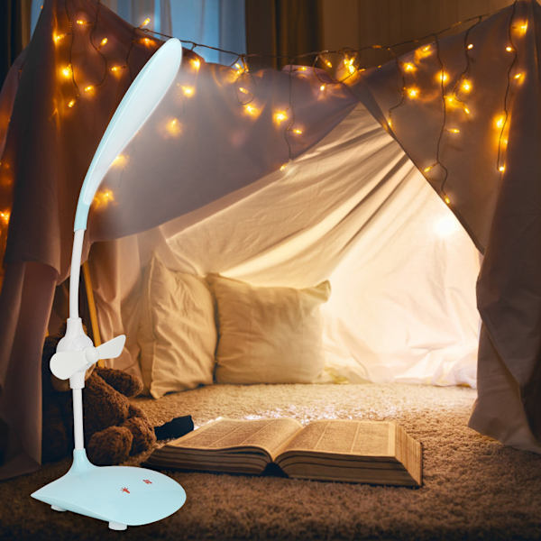 USB laddning 5W LED-bordslampa 3-växlad avbländande skrivbordslampa med fläkt för att läsa och studera