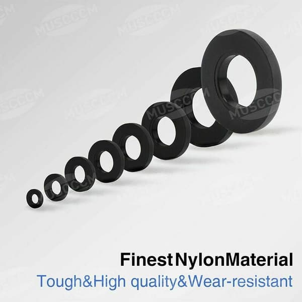 Durable High-Quality Black Nylon Flat Washers, Wear-Resistant & Moisture-Proof Assortment for Fastener Load Distribution & Resistance to