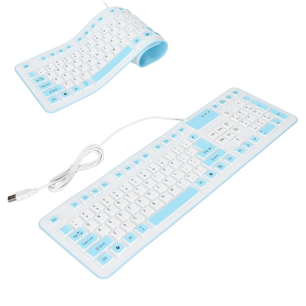 Hopfällbart Silikon-tangentbord 106 Tangenter Vattentätt Dammsäkert Hopfällbart USB-trådbundet Tyst Silikon-tangentbord för PC Laptop Spel Blå