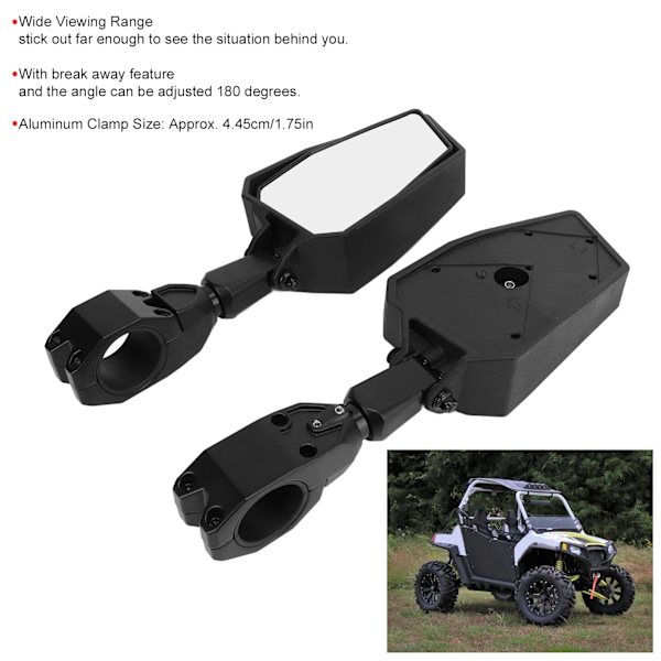 Side Speil 180 Grader Justerbare 1,75 tommers Klemme Erstatning for Polaris RZR 800 900 1000 XP