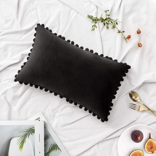 2-pack Sammetskuddfodral med Pompom Dekorativa Kuddfodral Solida Mjuka Kuddfodral med Pompoms Kvadratiska för Soffa Säng Sovrum Bil 18x18 tum