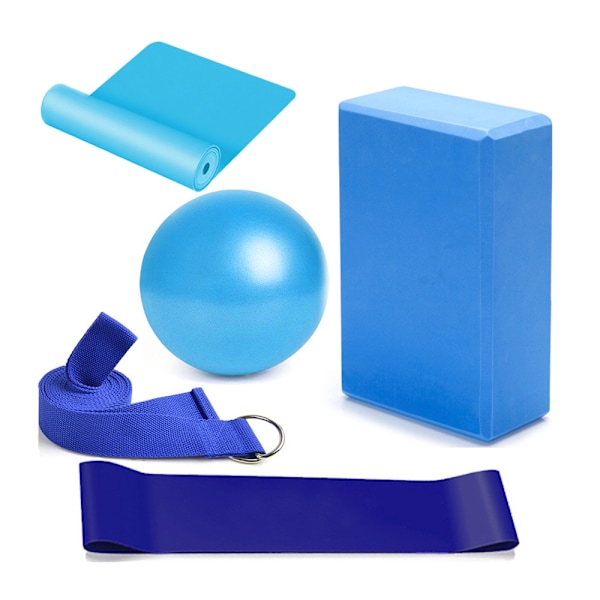 5-delt Yoga-sæt Inkluderer Yogabold + Yogablok + Elastisk Bånd + Strækband + Modstandsrring
