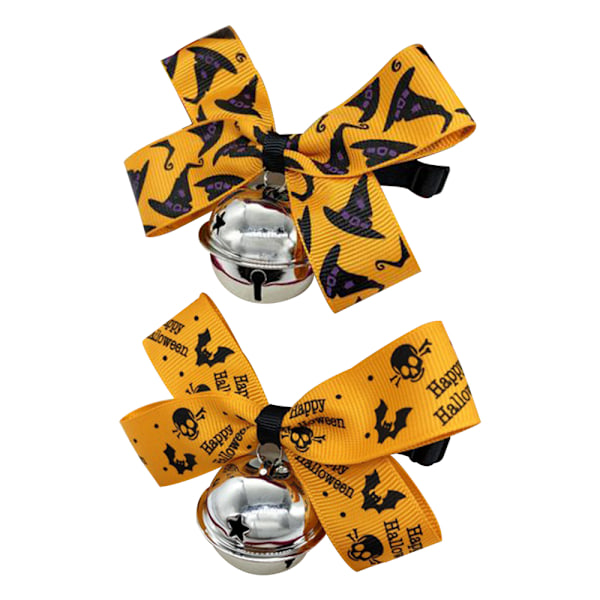2-pack Halloween kattkrage med rörlig fluga, säkerhetsbortbrytningskrage med klockor (justerbar storlek från 22-36 cm)