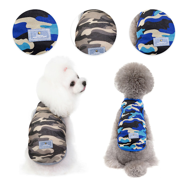 Hundtröjor Väst Bomull T-shirt, Ärmlös Stretchig Husdjurskläder, 2-pack Valp Tank Top Katt Tee (Blå+Grön)