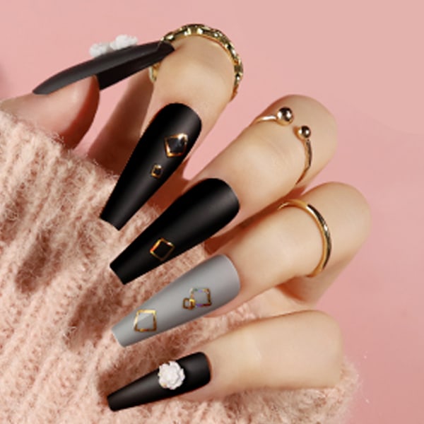 24-pack 576 matta nagelpressar, medium längd, medium kista falska naglar full set, akryl korta balett falska nagelspetsar, nagelkonst DIY