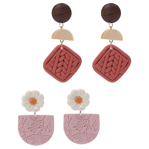 2 par Polymer Clay Rattan Blomster Ørepynt, Lett Drop Dangle Ørepynt, Gaver til Kvinner Jenter