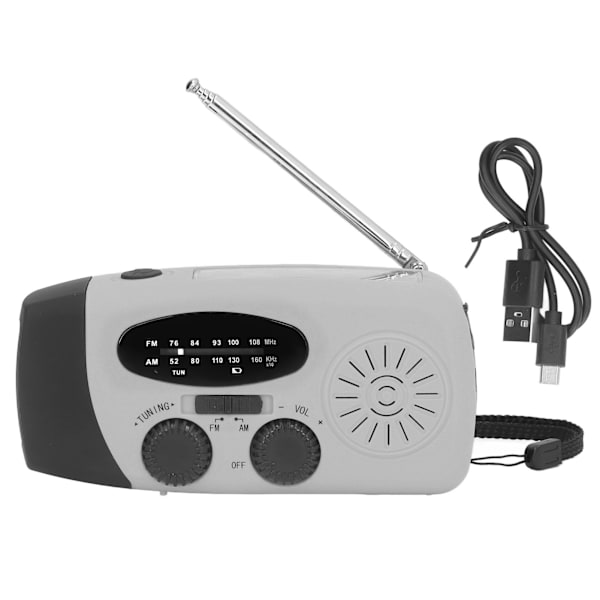 Handvevad Solradio Multifunktionell Nödradio LED-radio med Ficklampa för Utomhuscamping Silvergrå Japansk