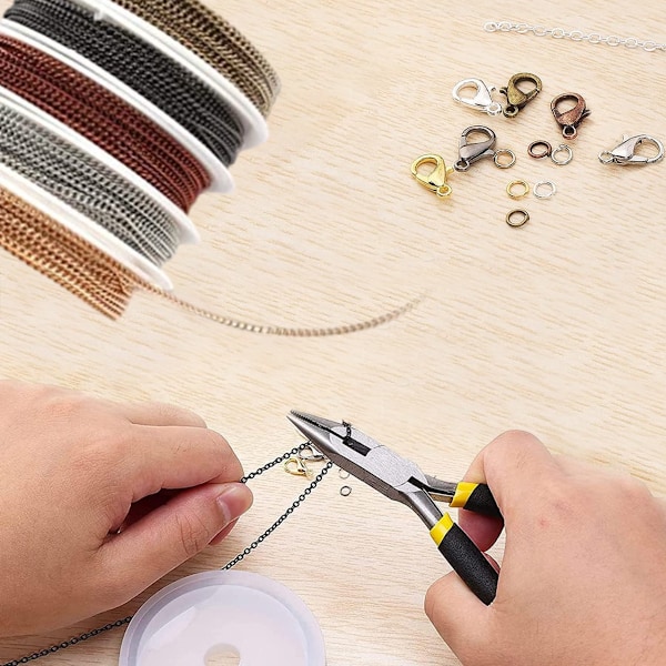 Rulle med smyckestillverkningskedja, länkkjedja i bulk med hummerlås och hoppringar för smyckestillverkning DIY armband halsband tillbehör
