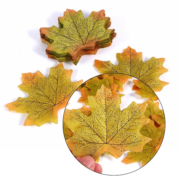 100 Pcs Falling Polyester Leaves Artificial Simulation Maple  Leaves Home Decorated Green