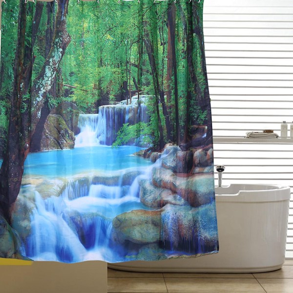 180x200cm Waterproof Shower Curtain Bathroom Polyester 12 Hooks 3# 3D Waterfall Scenery