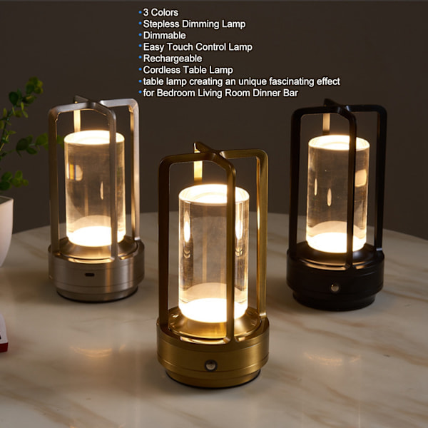 Led-bordlampe uten ledning, 3 farger, trinnløs dimming, oppladbar berøringslampe, nattbordslampe
