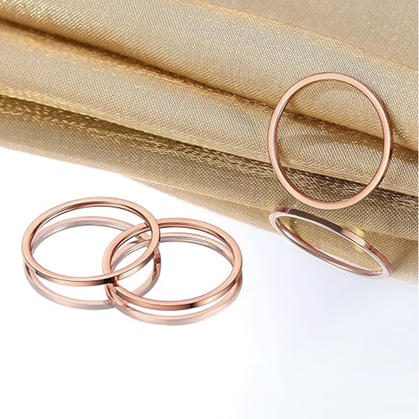 2 mm Titanring i Rostfritt Stål Smycken 6 st Knogringar för Kvinnor Band Stacking Ringar Storlek 4-9 Titan Rostfritt Stål i Guld/Ros
