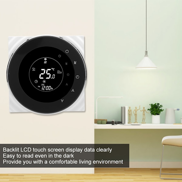 Vattenelektrisk Uppvärmningstermostat 5A LCD Pekskärm Rumstemperaturreglering AC95-240V