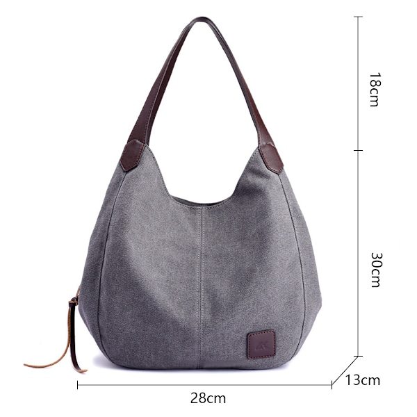 Dames Multi-lomme Skuldertaske Mode Bomulds Canvas Håndtaske Tote Pung