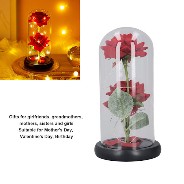 Elektrisk LED Rose Glas Lint Dekorativ Lys 2 stk Rose Glas Dæksel til Fødselsdag Mor
