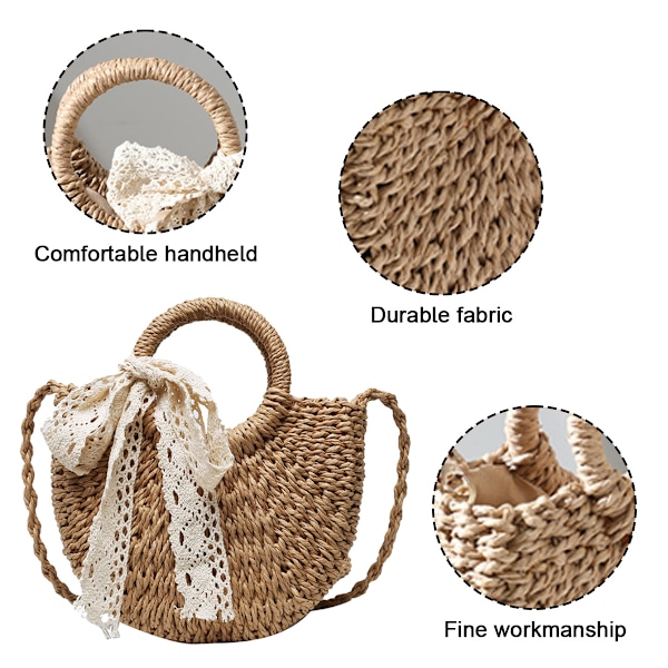 Vävd Vicker Clutch Väska Straw Handväska För Flickor Sommar Strand Axelremsväska