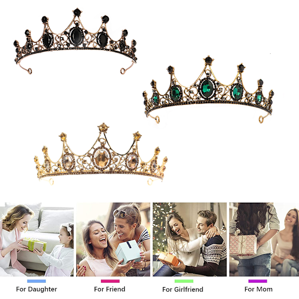 Drottningkrona och tiaror Prinsesskrona för kvinnor och flickor Kristallhårband för brud, prinsessa för bröllop och fest