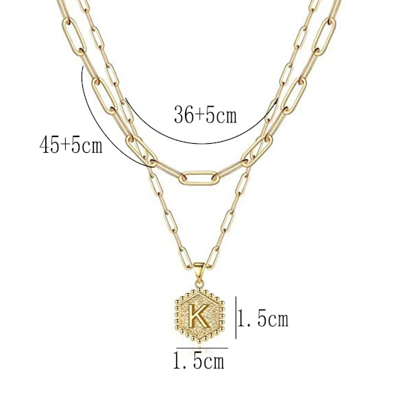 Dobbeltlags kragekjede for kvinner med bokstavanheng, gull geometrisk choker