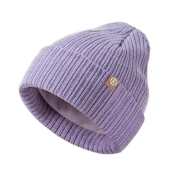 Utendørs varm strikket lue jenter fleecefôrede øreklaffer gutter pullover flenslue Light purple 0-3 years old