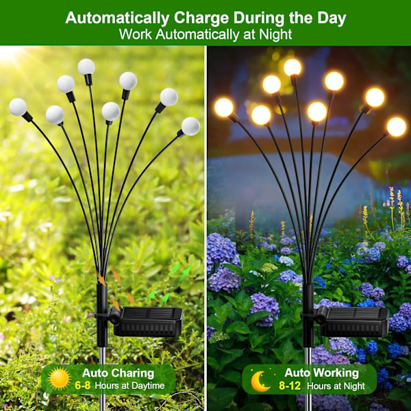 Solar Garden Lights - Nytt uppgraderat Solar Swaying Light, 8LED Starburst Solar Outdoor Lights, Solar Firefly Lights Outdoor Waterproof Solar Garden