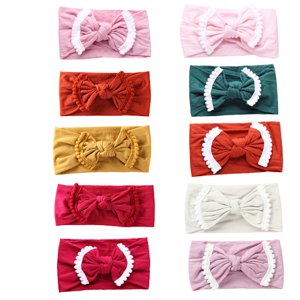 10 stk. Baby Bånd til Hår, Turban Knyttet, Pigers Hårbånd til Nyfødte, Småbørn og Børn
