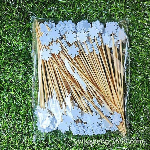 50 stk./sæt Frugtpinde Engangs bambuspinde Snefnug Træ Elg Julemand Snemand Pinde Julepynt E 400PCS-8Set