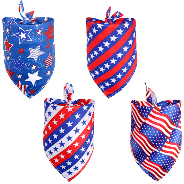 4:e juli hundbandanas 4-pack, självständighetsdag hundfesttillbehör, triangeldjursscarf, husdjurshuvudduk