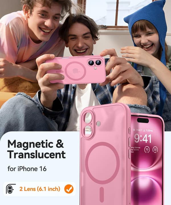 Magnetic Case for iPhone 16 Pro Max with Full Camera Protection [MagSafe Compatible] [Transparent Matte] Protective Phone Case, Hot Pink Pink iPhone 16