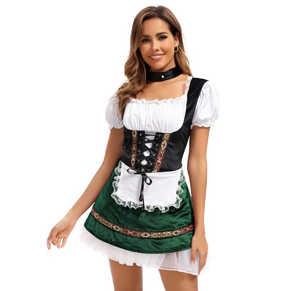 Oktoberfest Bayersk Dirndl Kjole til Kvinder, München Ølfestival Scenekostume Sort[TT] Black 3XL