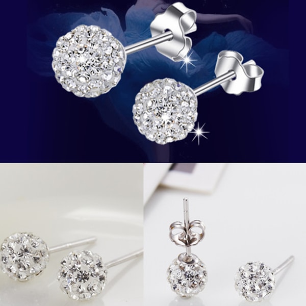 Kvindeøreringe med æske Disco Ball Hvide Krystaller Dangle Hook Stud Øreringe til Kvinder