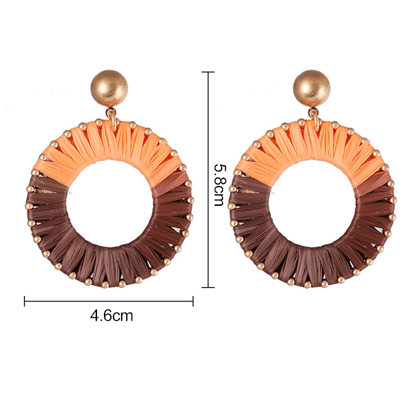 2 par Raffia-frynser med ring, håndlagde øredobber for kvinner og jenter