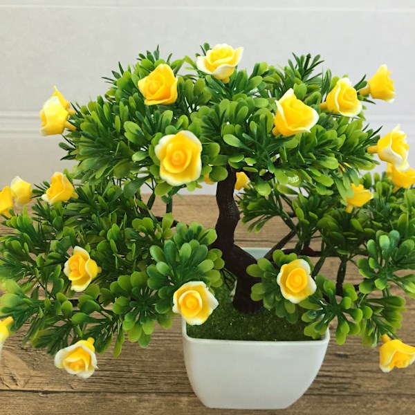 Kunstig Potteplante Dekoration Simuleret Bonsai Træ til Hjem Kontor (Gul)