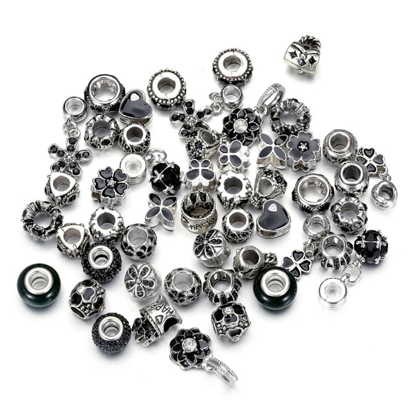 Pakke med 50 europeiske perler, perler med stort hull, rondelle-avstandsperler, blandet, assorterte farger for charms-armbånd