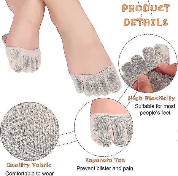6 Pairs Toe Socks Invisible Socks Five Finger Half Socks Non-Slip Gifts