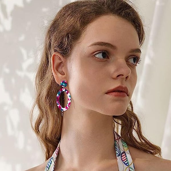 Akryl Geometriske Oval Resin Drip Hængende Øreringe Boheme Hoops Øreringe Spot Personlighed Stud Øreringe