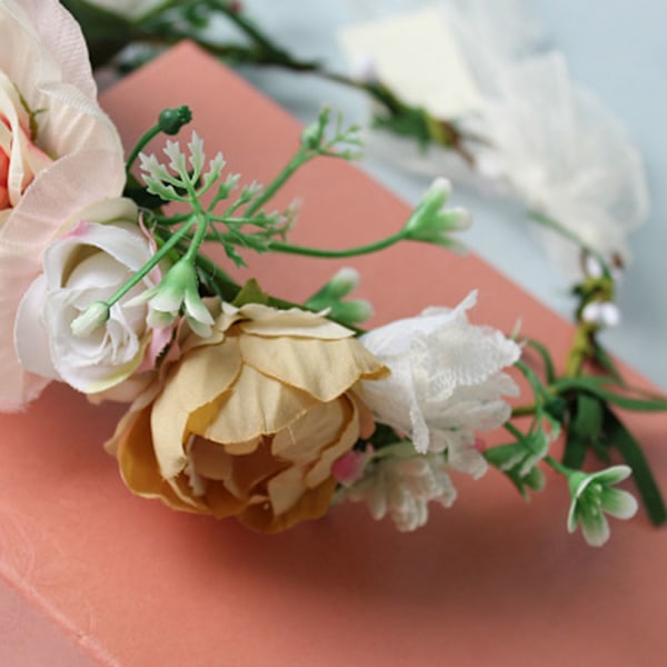 Håndlaget justerbar blomsterbrudkrans med kunstige roser, håndlaget hårtilbehør, brudekjoletilbehør