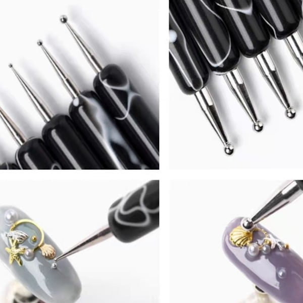Nagelkonst Stipplingverktyg Spårpenna, Präglings Penna med Dubbel Storlek Bollspets, Nagel Stippling Verktyg, Överföring, Spår