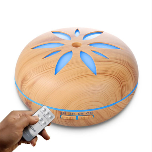 Aroma Diffuser, 550ML Luftfugter Ultralydforstøver, Rumfugter Aromaterapi Olier Duftlampe med 7 Farver LED Lyst Træ Light wood