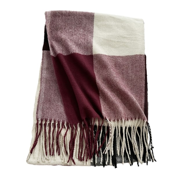 Lange pledd-sjal i chunky-strik for kvinner - Overdimensjonert vinter/høst-sjal i varm tartan